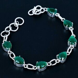 Green Onyx Gemstone 925 Sterling Silver Handmade Bracelet